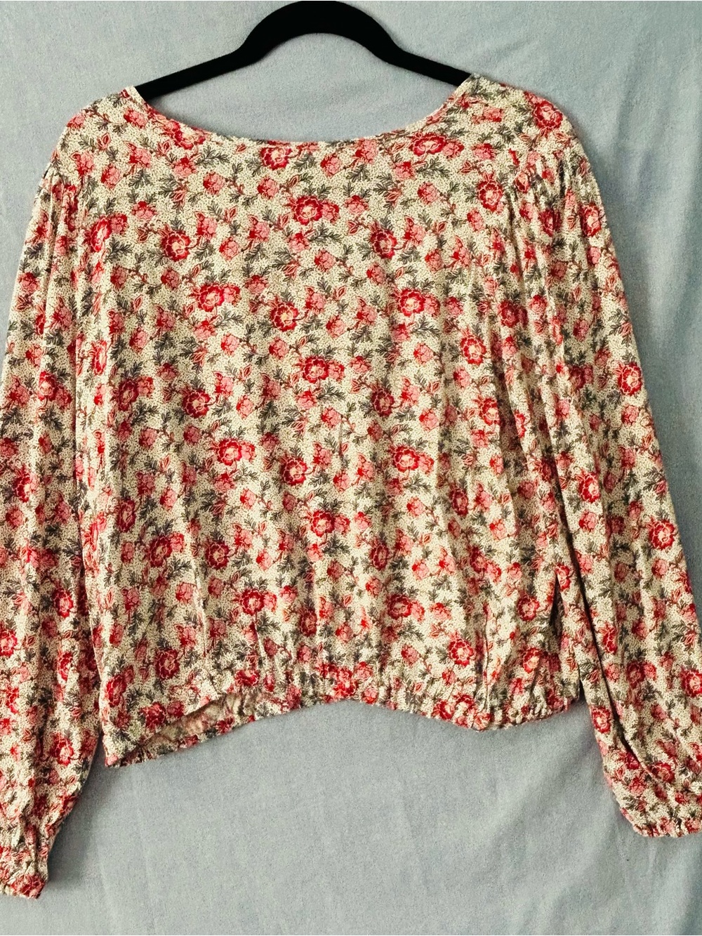Loft Floral Long-Sleeve Women's Top in Cream and Pink SZ MP